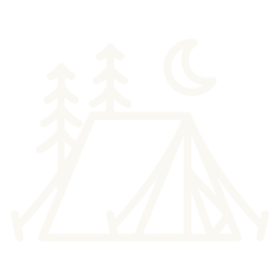 wit lijnicoon van tent met bomen en maan in nachtelijke buitenomgeving