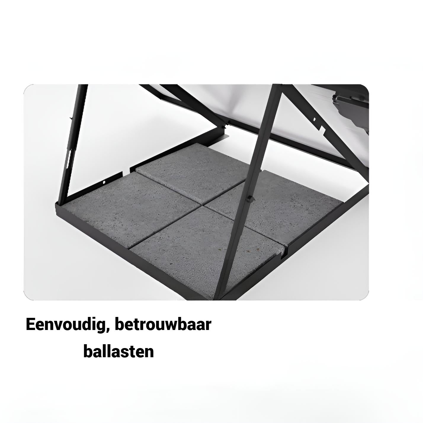 GreenFlow-Energy Belga Solar Plug & Play zonnepaneel met ballast – stabiele installatie op terras