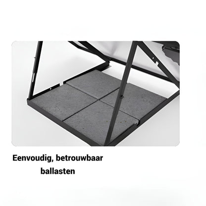 GreenFlow-Energy Belga Solar Plug & Play zonnepaneel met ballast – stabiele installatie op terras