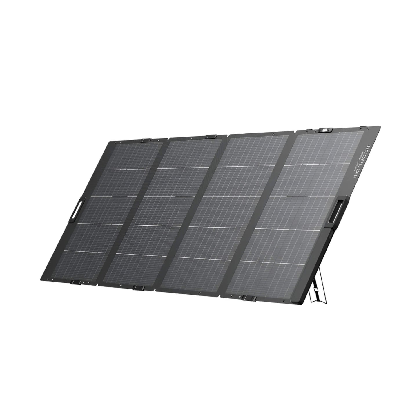 EcoFlow 400W draagbaar zonnepaneel opgesteld met geïntegreerde standaard op lichte achtergrond