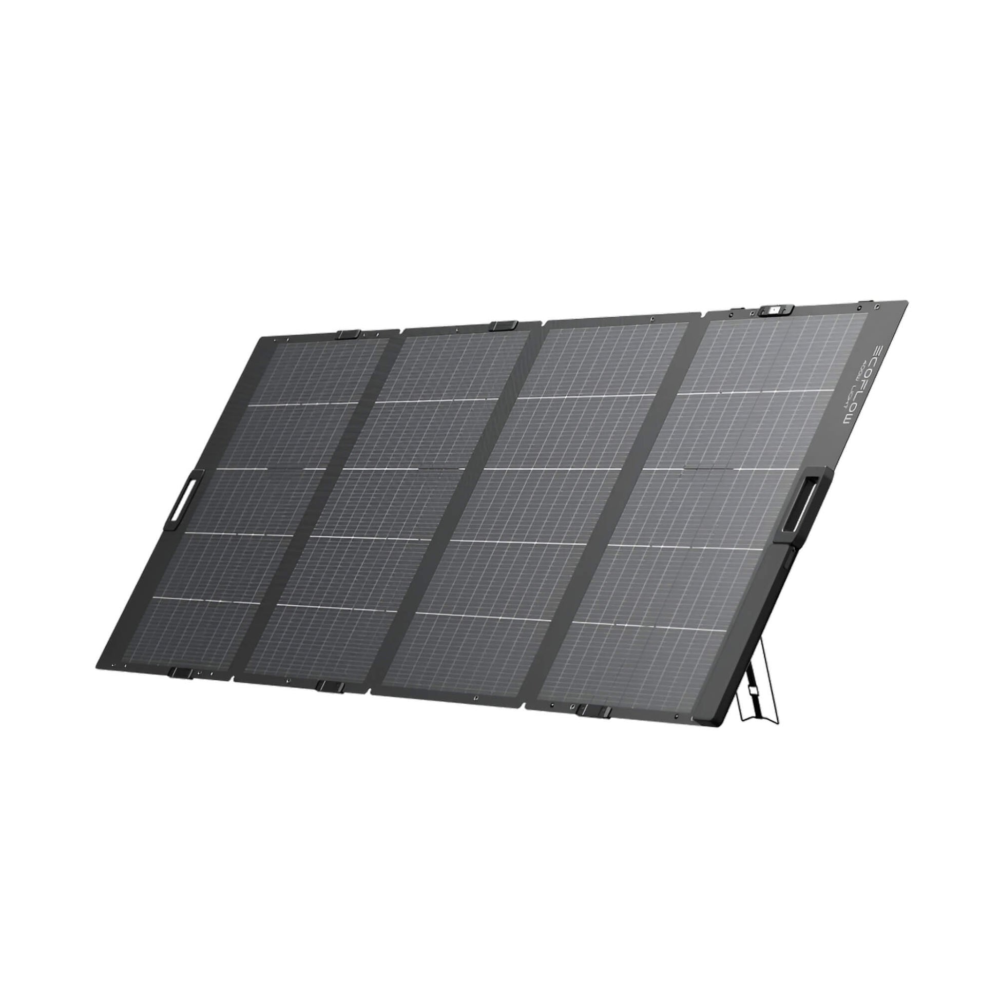 EcoFlow 400W draagbaar zonnepaneel opgesteld met geïntegreerde standaard op lichte achtergrond