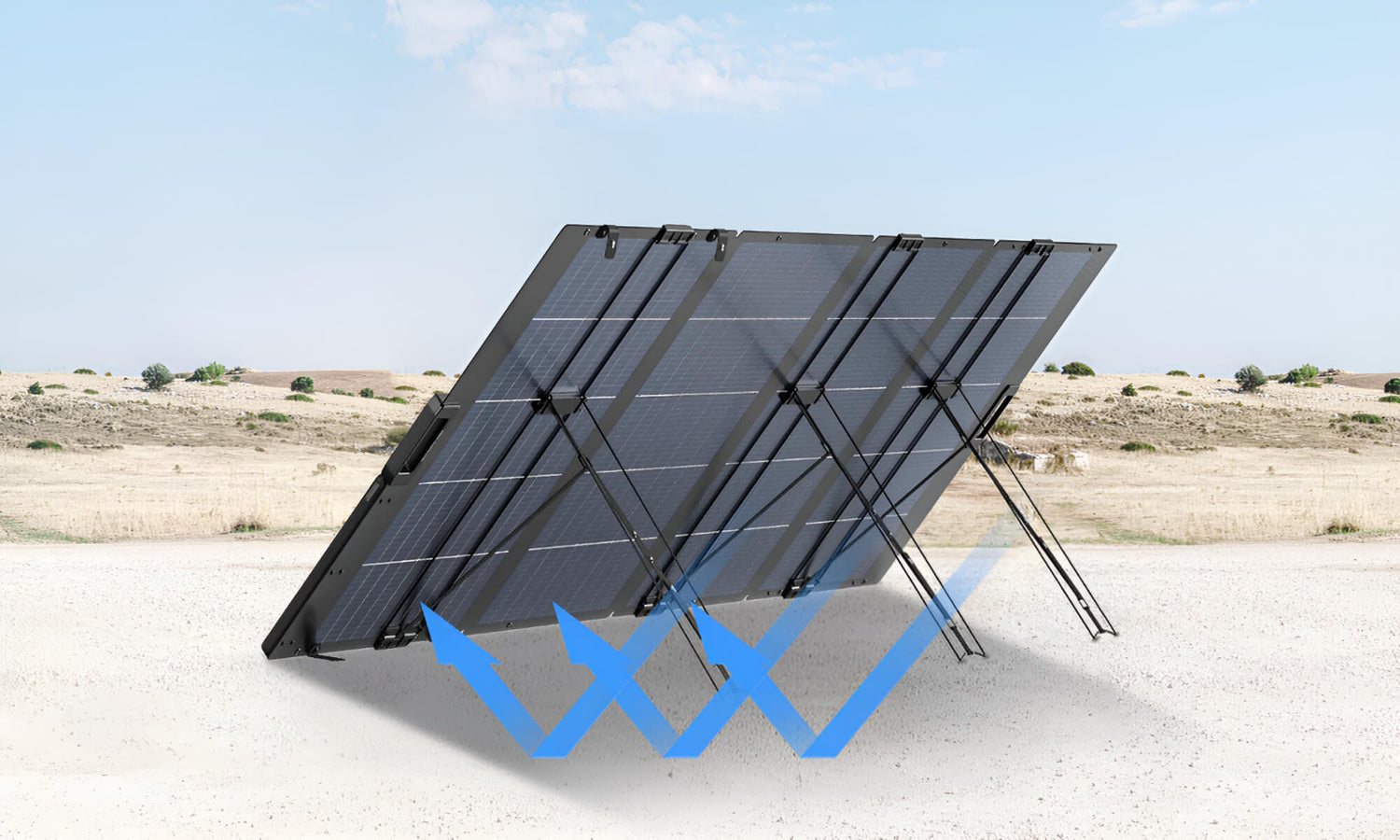 EcoFlow 400W draagbaar zonnepaneel met verstelbare standaard in open landschap
