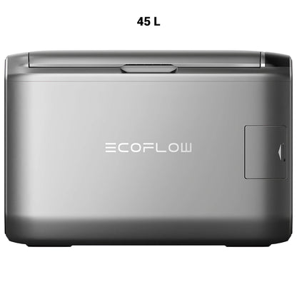 EcoFlow GLACIER Classic draagbare koelbox 45 liter in zilverkleurig ontwerp, vooraanzicht op witte achtergrond
