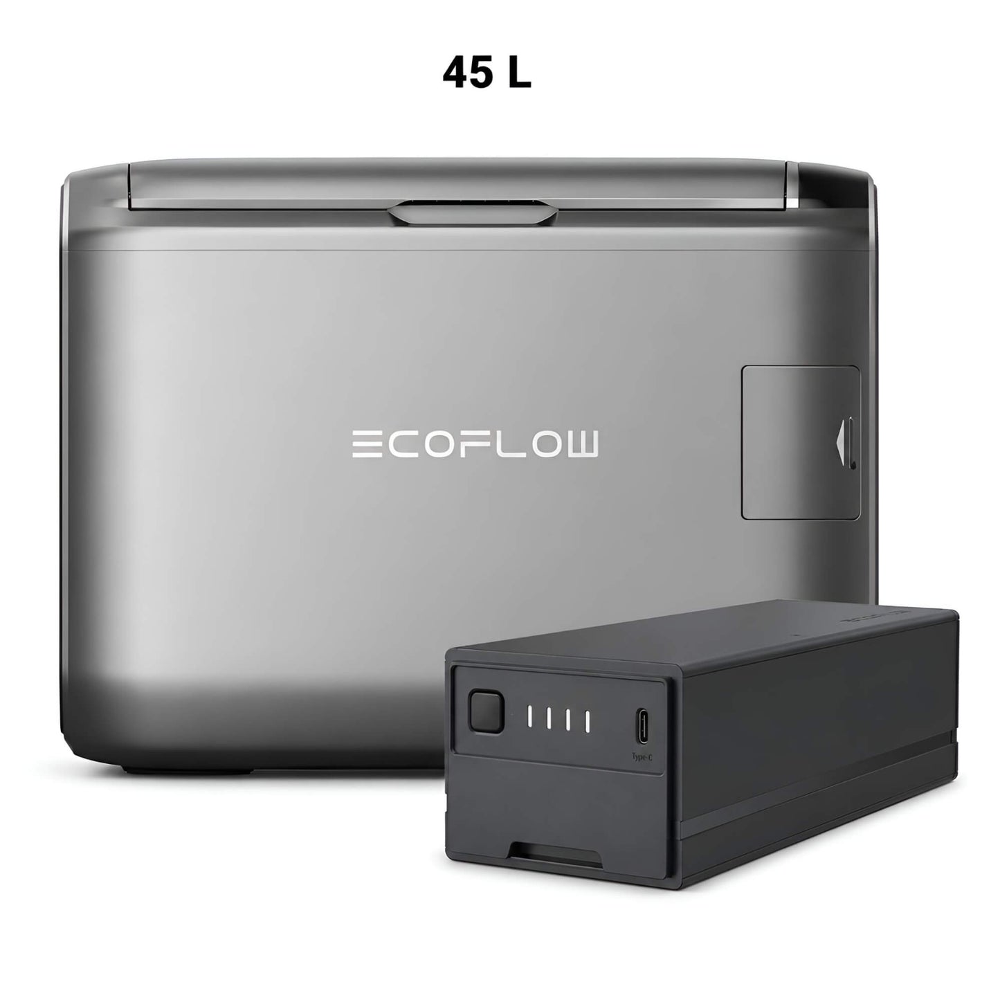 EcoFlow GLACIER Classic 45L draagbare koelbox met 298 Wh plug-in accu op witte achtergrond