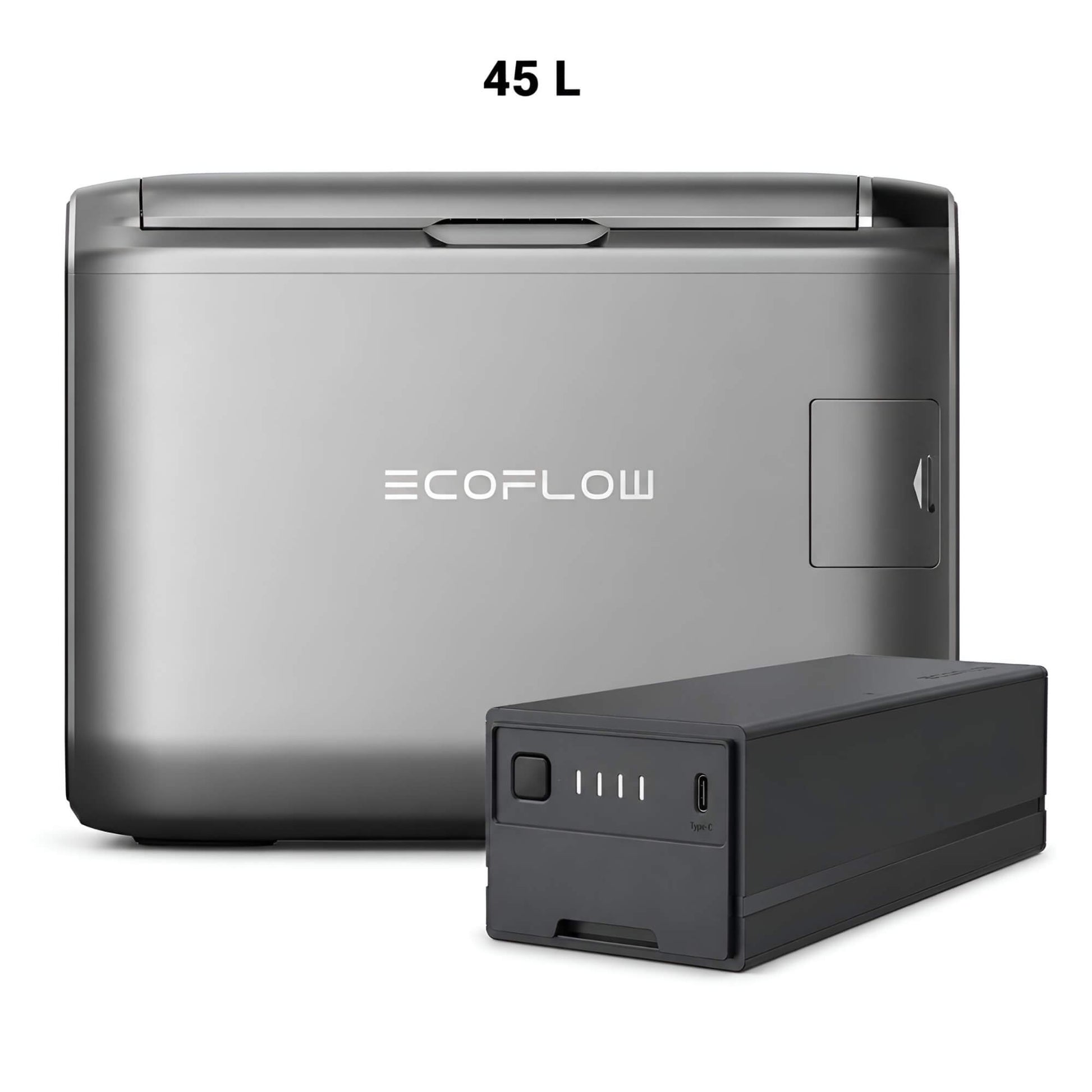 EcoFlow GLACIER Classic 45L draagbare koelbox met 298 Wh plug-in accu op witte achtergrond