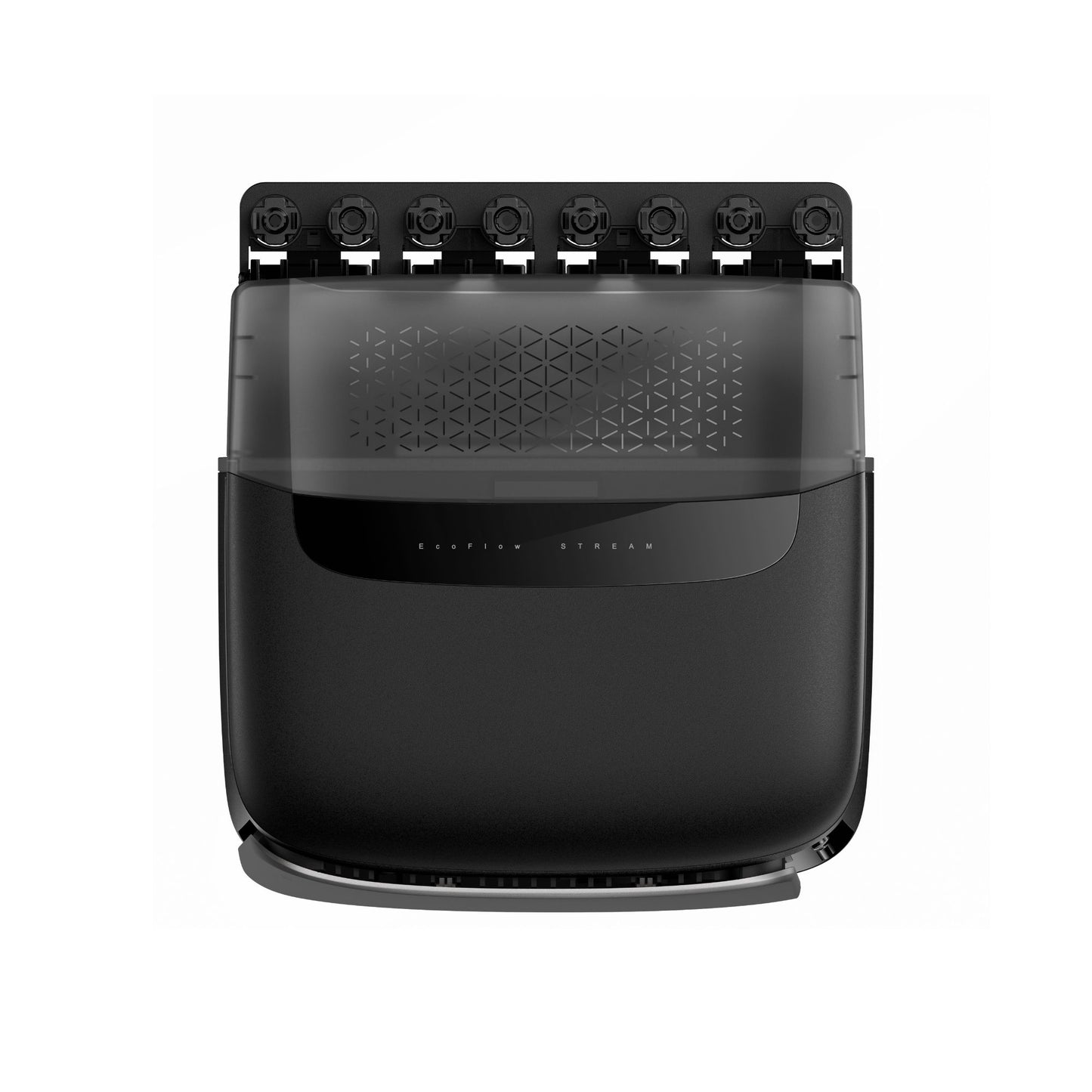 Bovenaanzicht van de EcoFlow STREAM Ultra hybride thuisbatterij met zichtbare aansluitingen