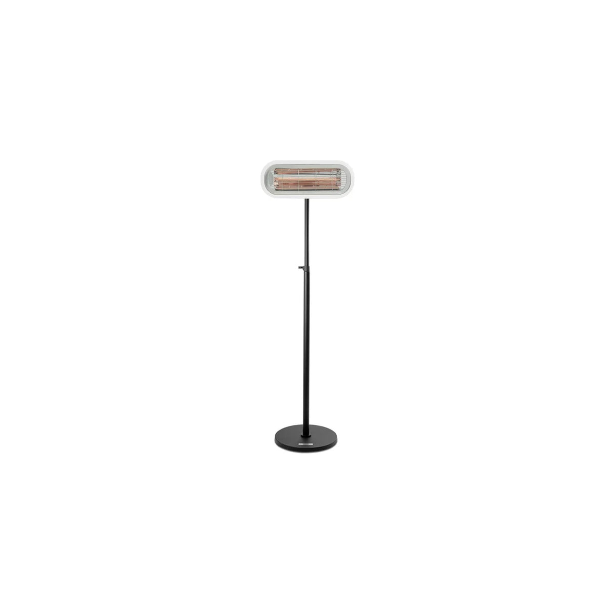 Witte Herschel MIAMI 2000 W infrarood terrasverwarmer op zwarte verstelbare standaard