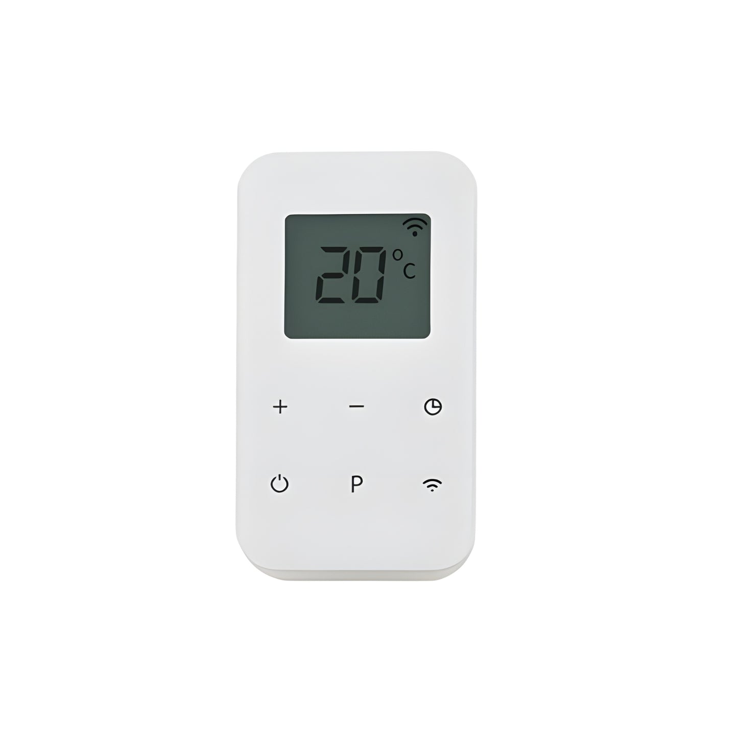 Wit Herschel T-PL wifi thermostaat met digitaal display ingesteld op 20 graden