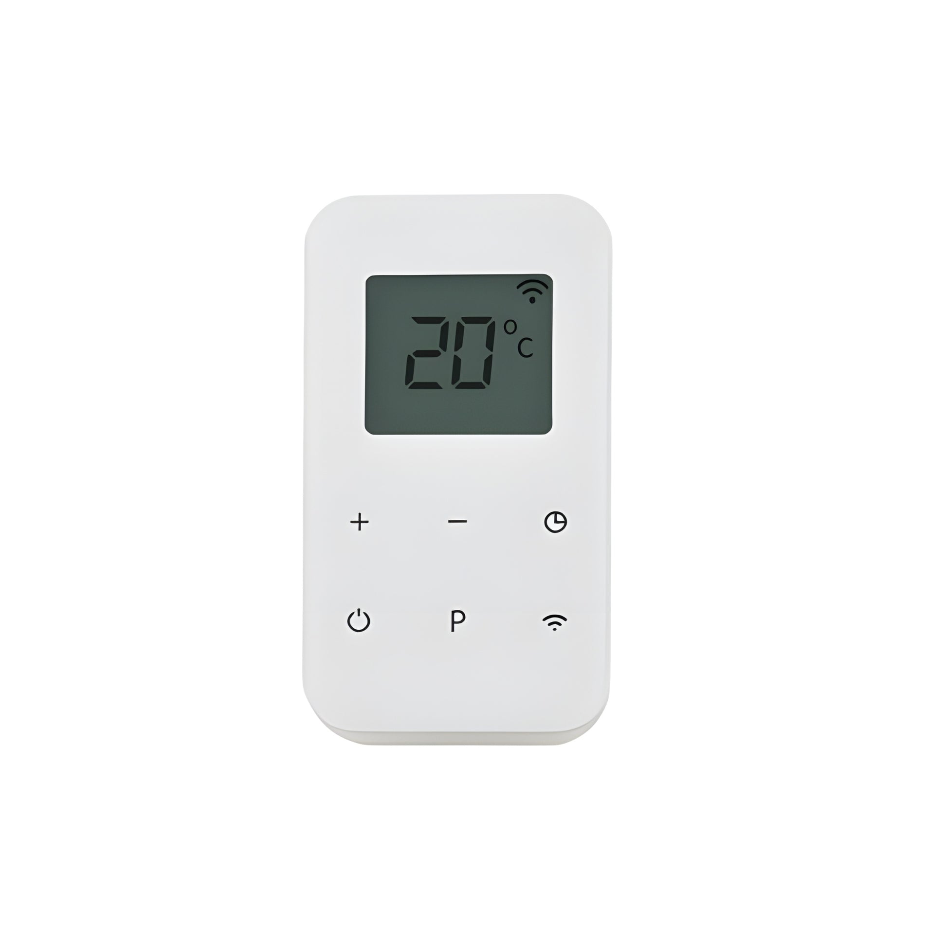 Wit Herschel T-PL wifi thermostaat met digitaal display ingesteld op 20 graden