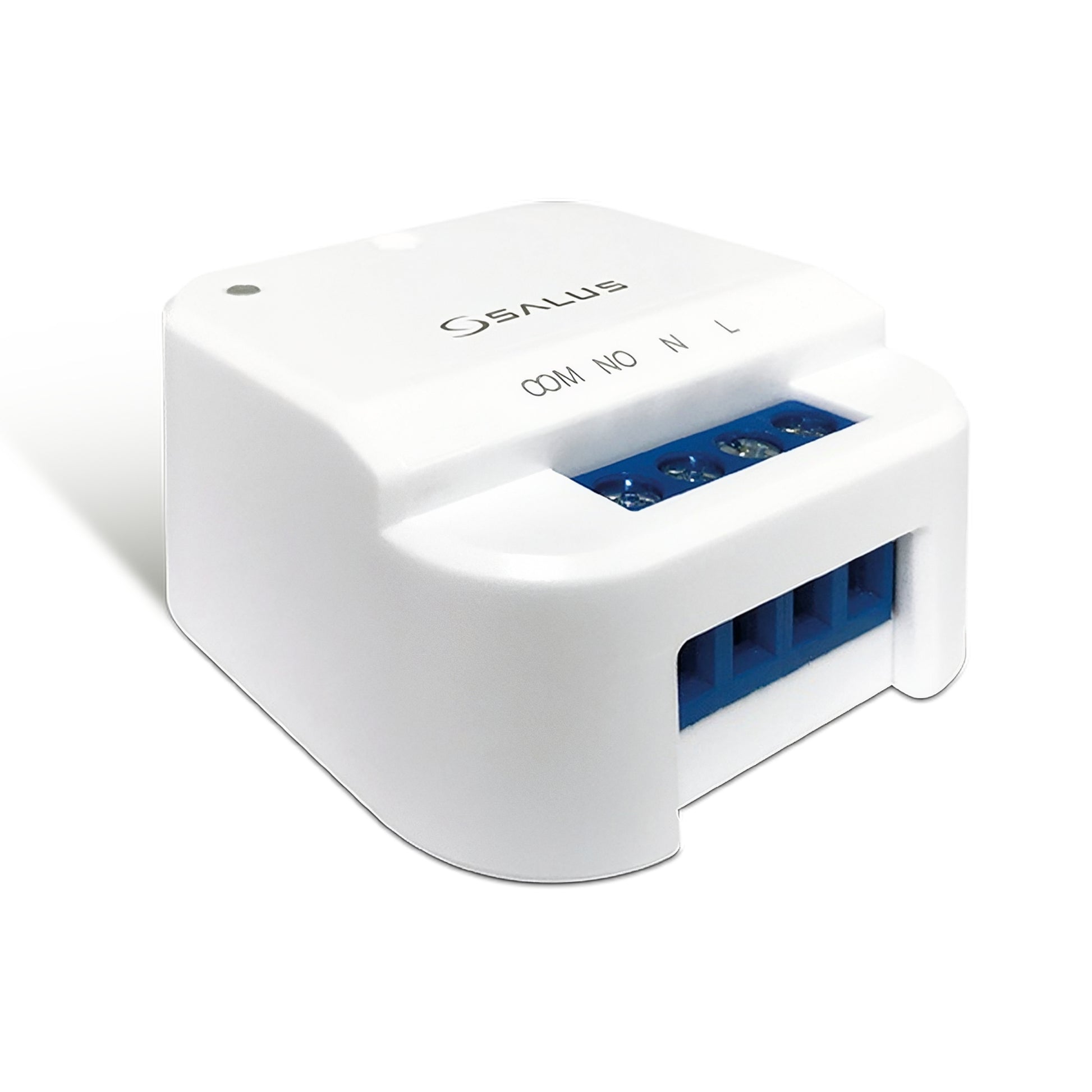 Wit Salus SR868 relais met aansluitklemmen voor vaste elektrische aansluiting
